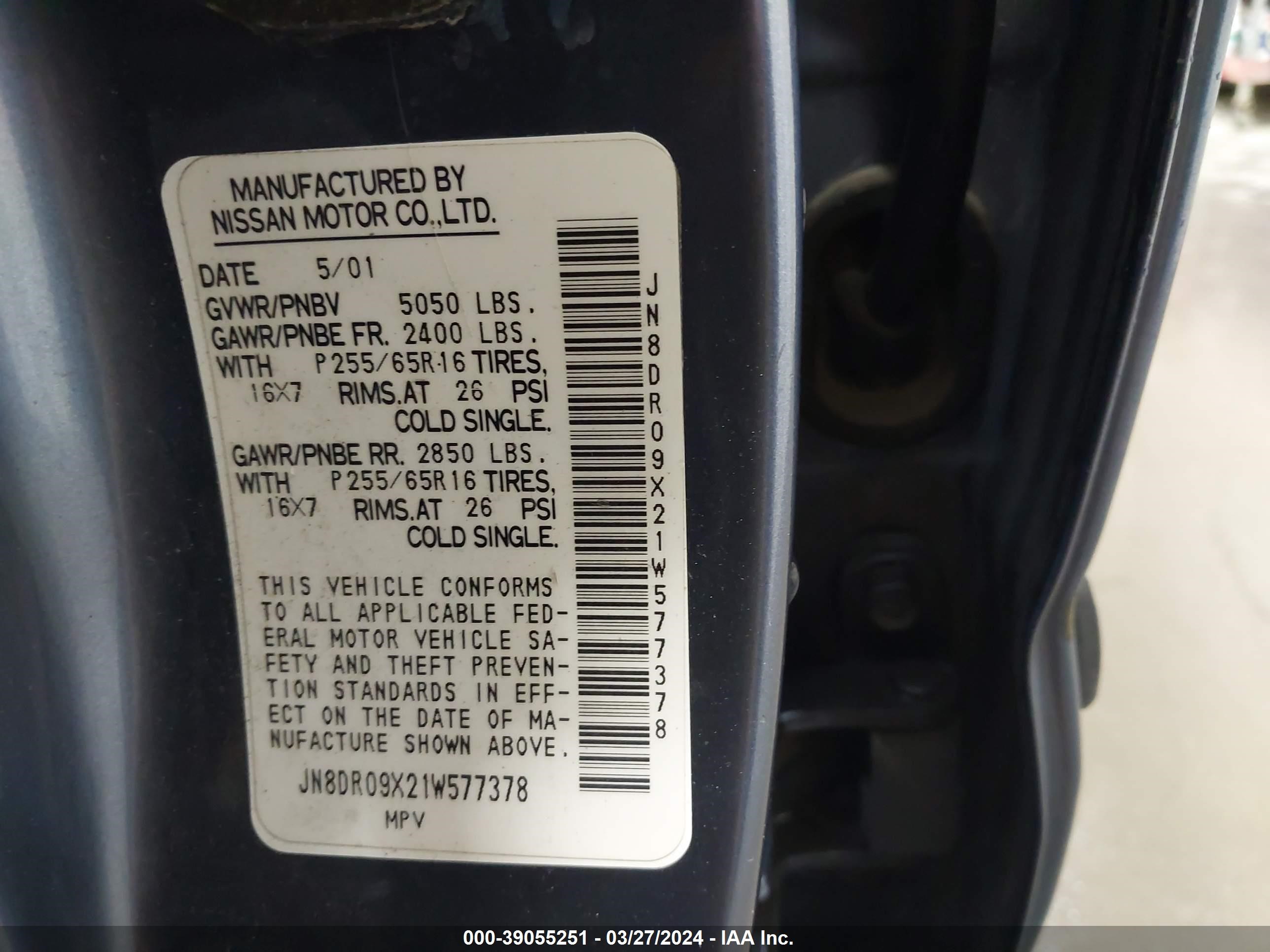 Photo 8 VIN: JN8DR09X21W577378 - NISSAN PATHFINDER 