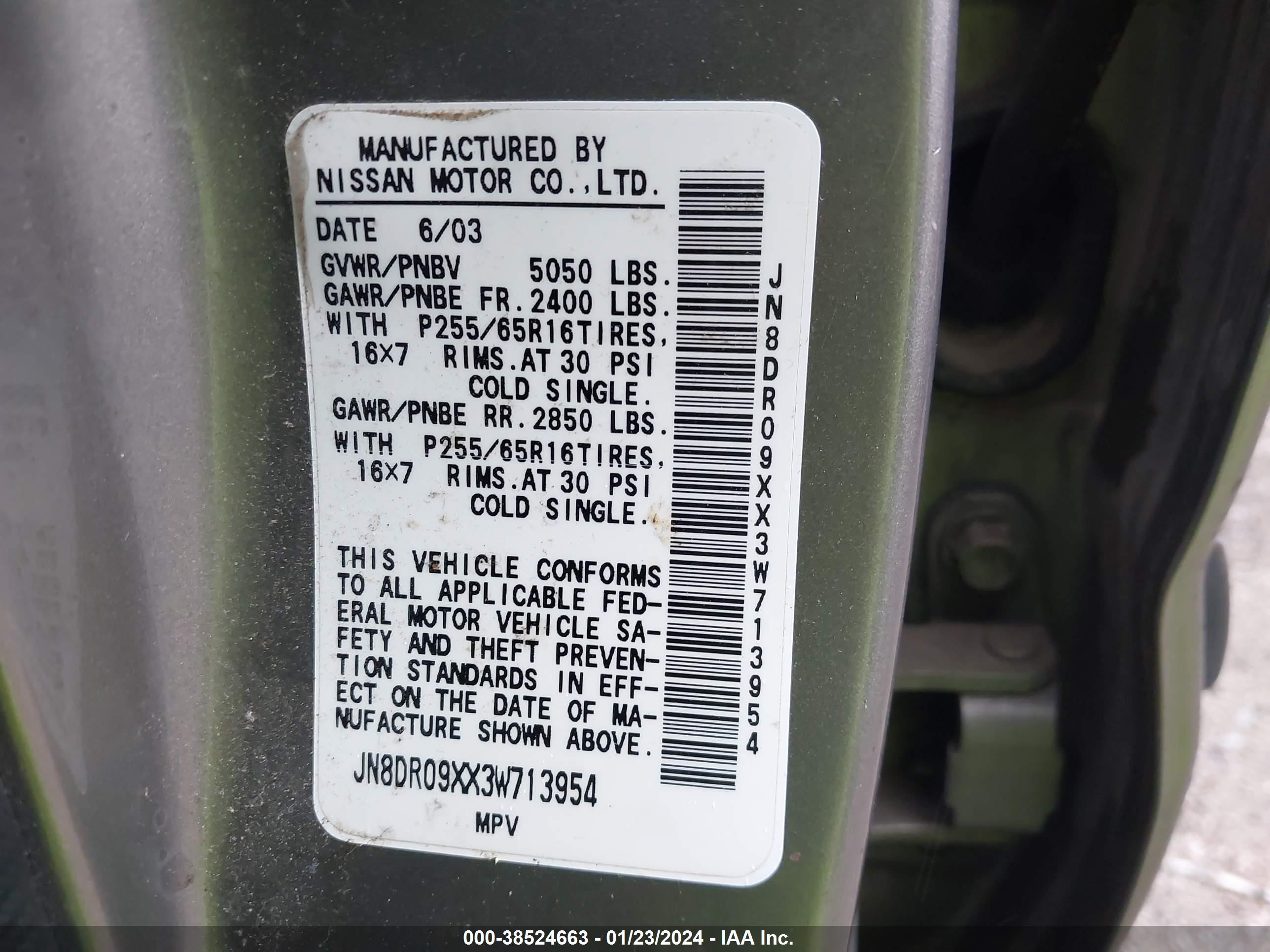 Photo 8 VIN: JN8DR09XX3W713954 - NISSAN PATHFINDER 