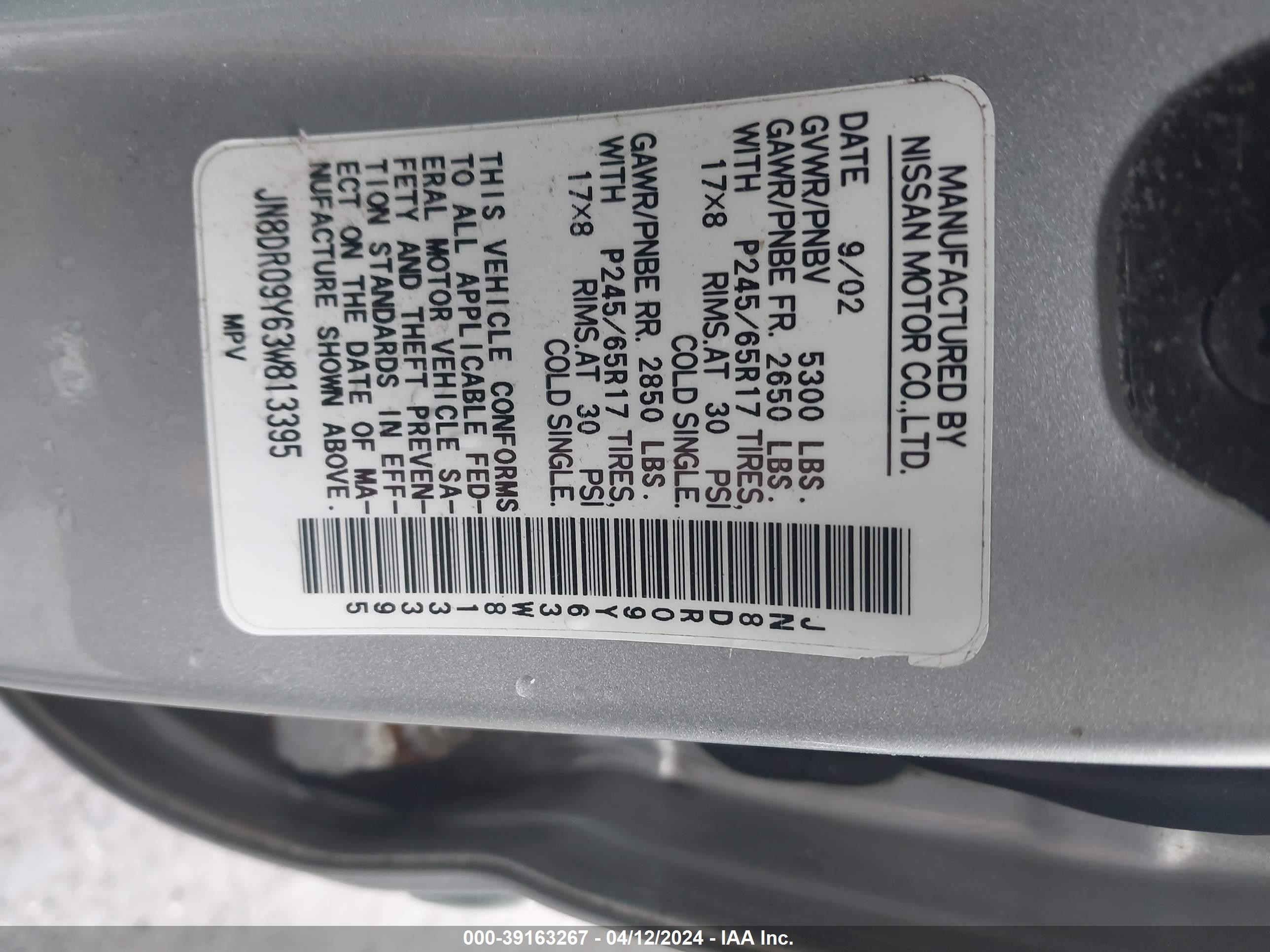 Photo 8 VIN: JN8DR09Y63W813395 - NISSAN PATHFINDER 