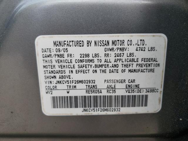 Photo 12 VIN: JNKCV51F26M602932 - INFINITI G35 