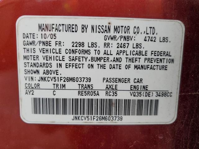 Photo 11 VIN: JNKCV51F26M603739 - INFINITI G35 