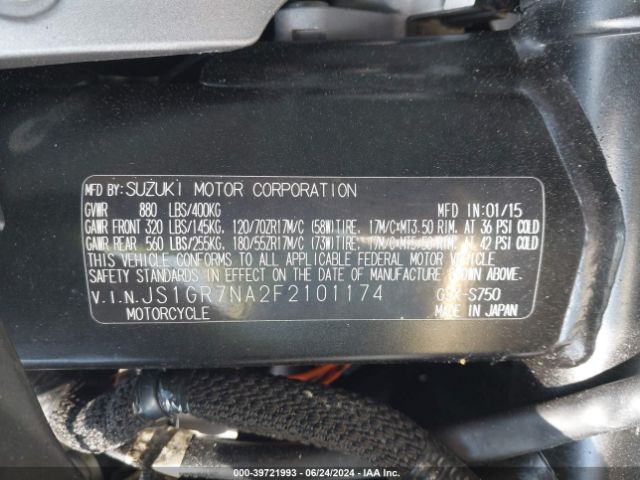 Photo 9 VIN: JS1GR7NA2F2101174 - SUZUKI GSX-S750 