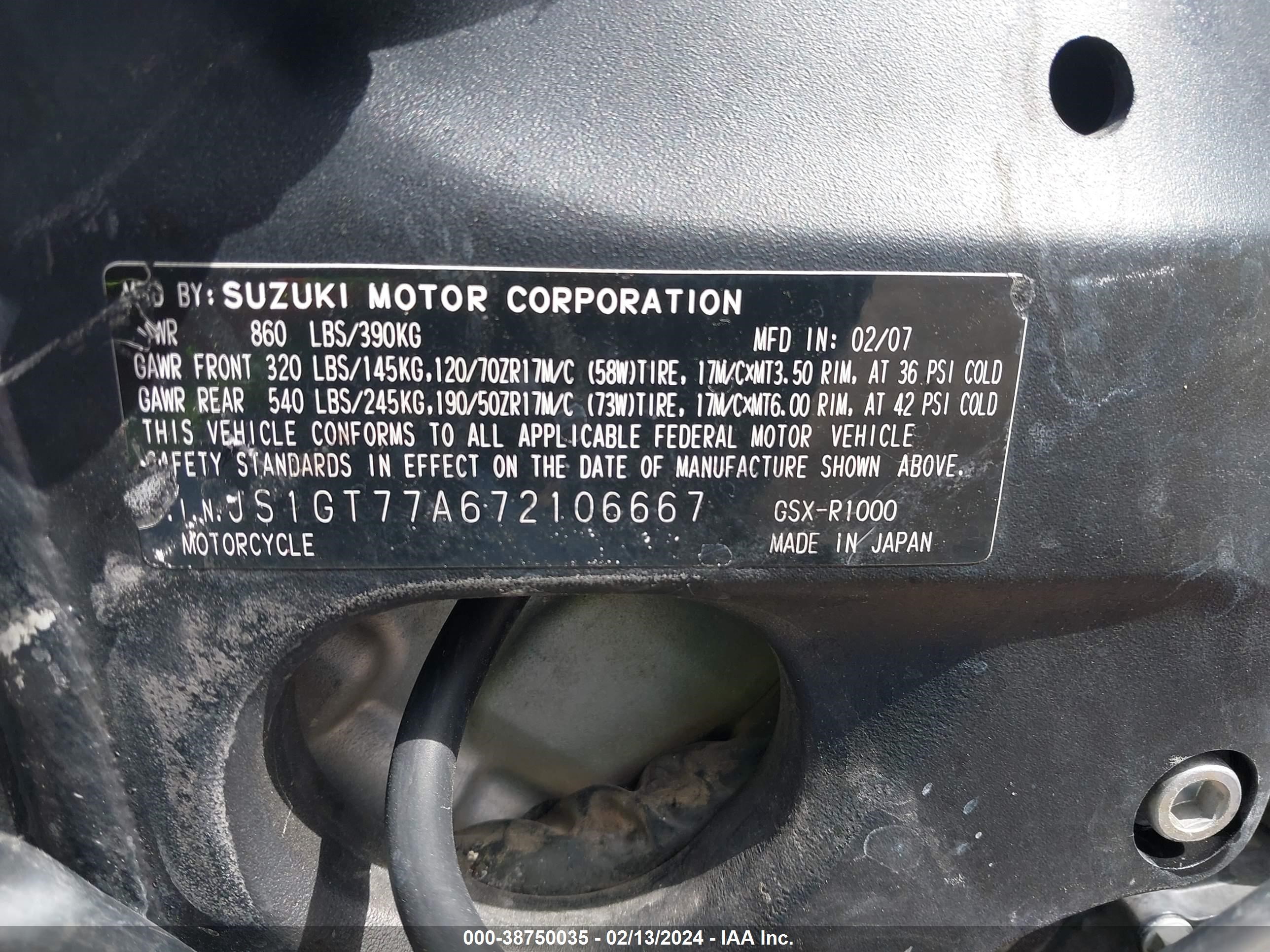 Photo 9 VIN: JS1GT77A672106667 - SUZUKI NULL 