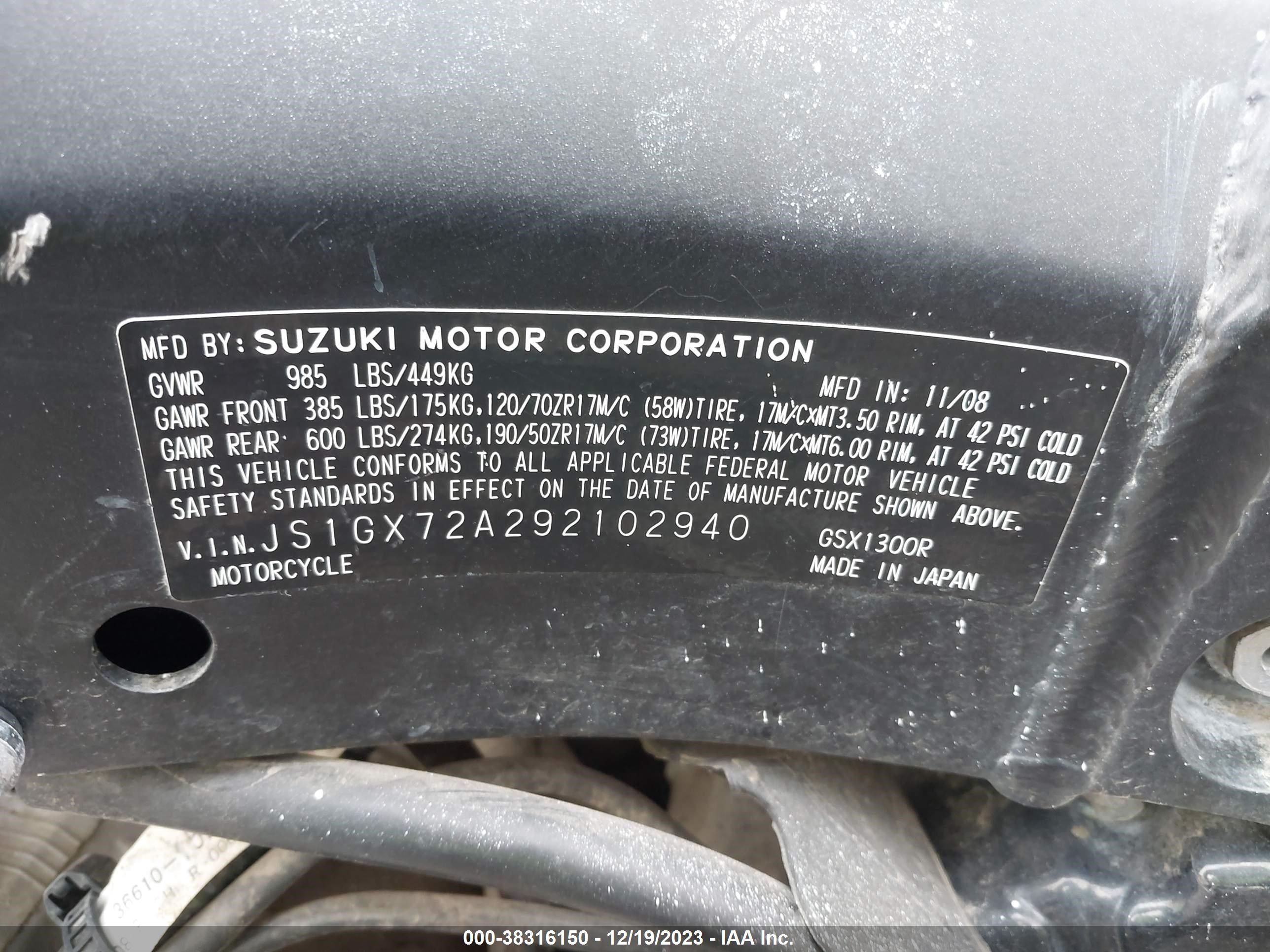 Photo 9 VIN: JS1GX72A292102940 - SUZUKI NULL 