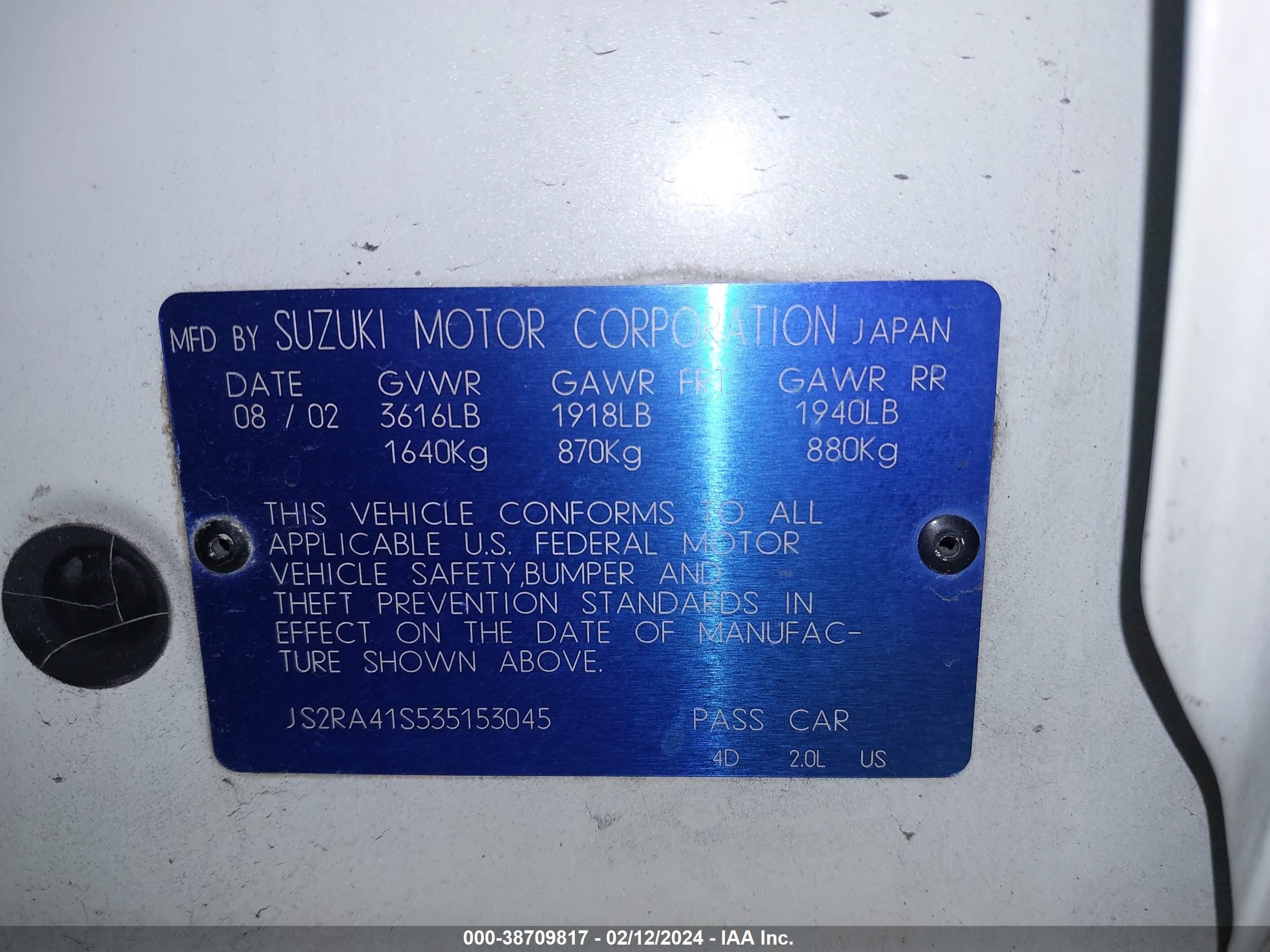 Photo 8 VIN: JS2RA41S535153045 - SUZUKI AERIO 