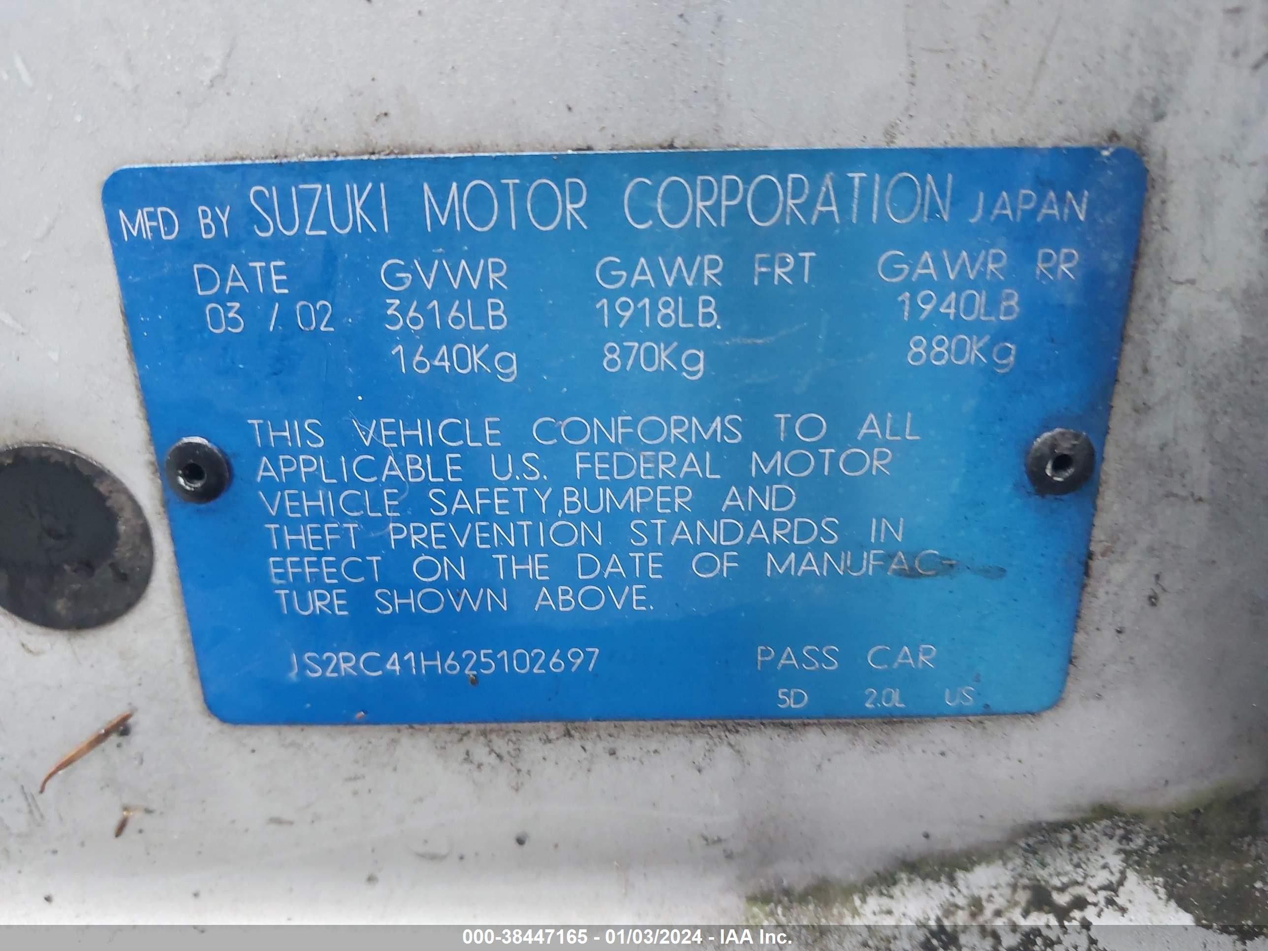 Photo 8 VIN: JS2RC41H625102697 - SUZUKI AERIO 