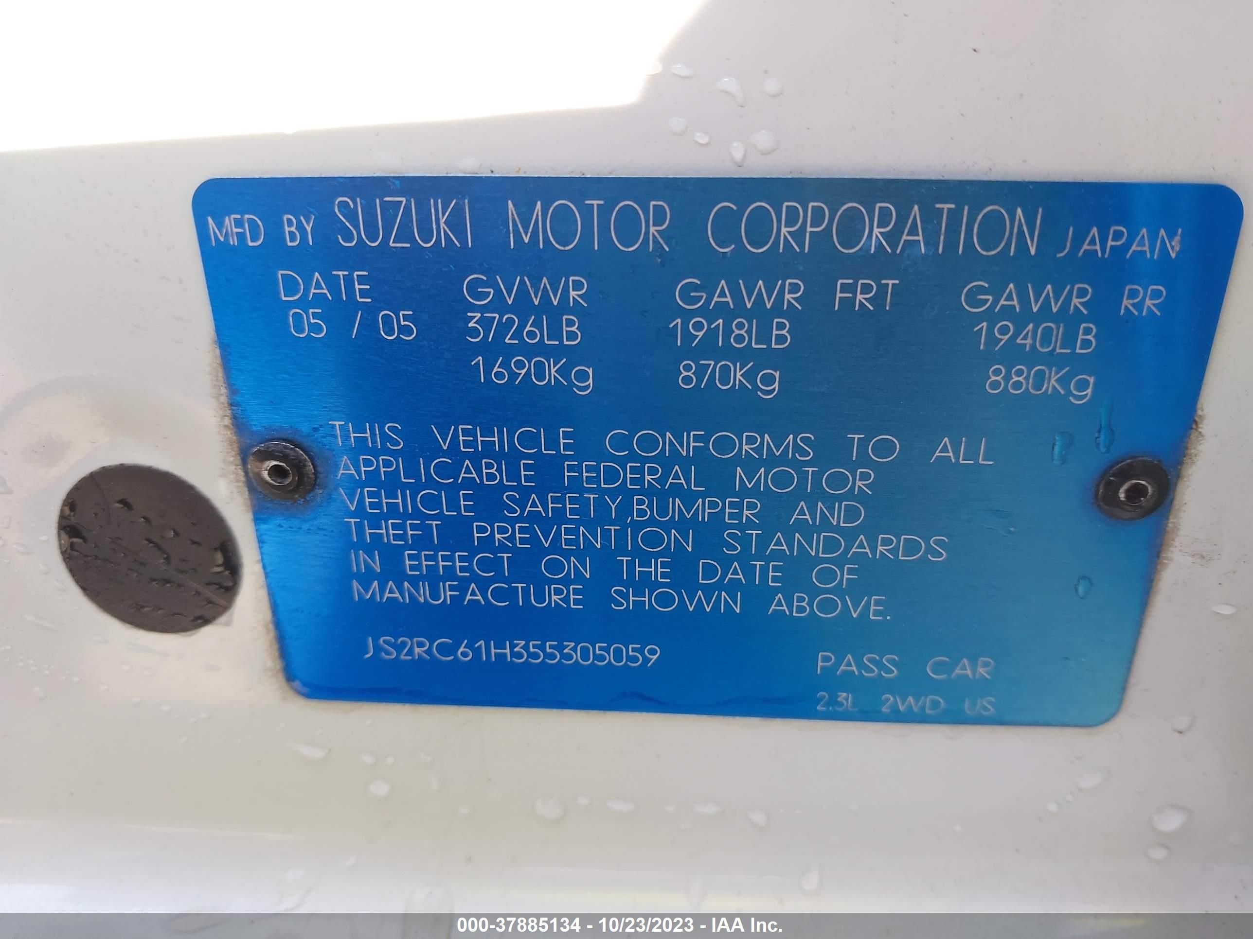 Photo 8 VIN: JS2RC61H355305059 - SUZUKI AERIO 