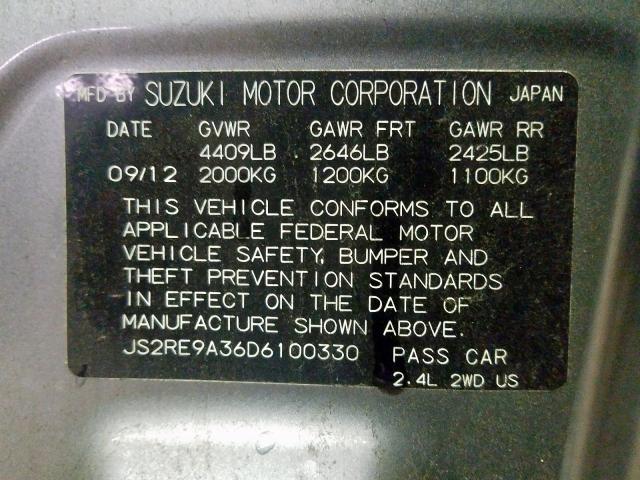 Photo 9 VIN: JS2RE9A36D6100330 - SUZUKI KIZASHI SE 