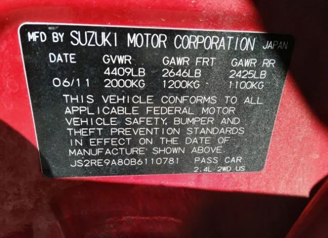 Photo 8 VIN: JS2RE9A80B6110781 - SUZUKI KIZASHI 