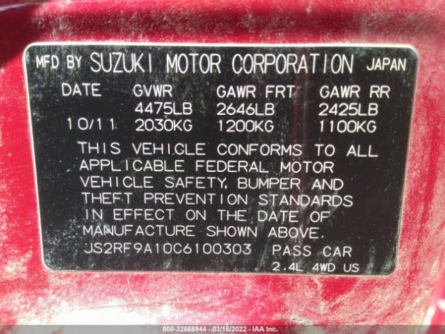 Photo 8 VIN: JS2RF9A10C6100303 - SUZUKI KIZASHI 