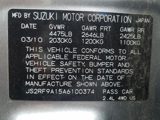 Photo 9 VIN: JS2RF9A15A6100374 - SUZUKI KIZASHI S 