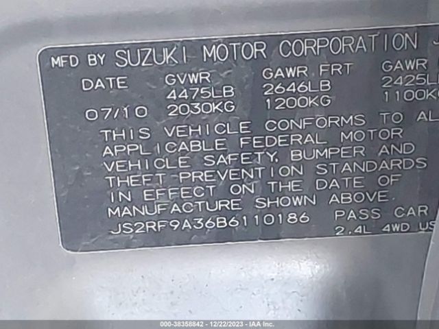 Photo 8 VIN: JS2RF9A36B6110186 - SUZUKI KIZASHI 