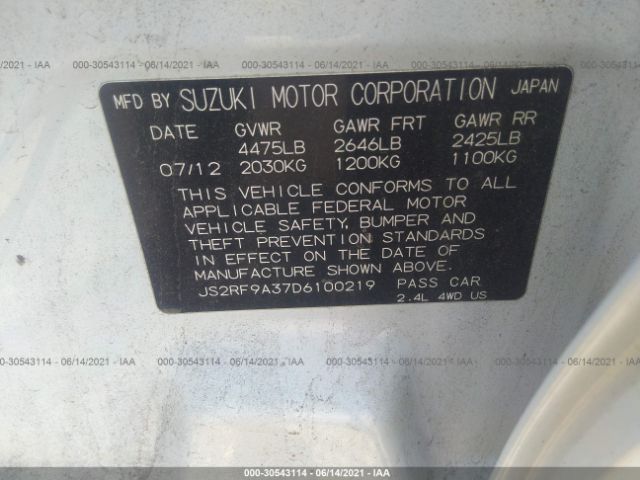 Photo 8 VIN: JS2RF9A37D6100219 - SUZUKI KIZASHI 