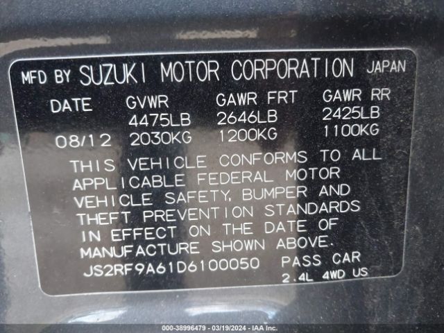 Photo 8 VIN: JS2RF9A61D6100050 - SUZUKI KIZASHI 