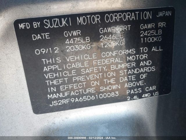 Photo 8 VIN: JS2RF9A65D6100083 - SUZUKI KIZASHI 