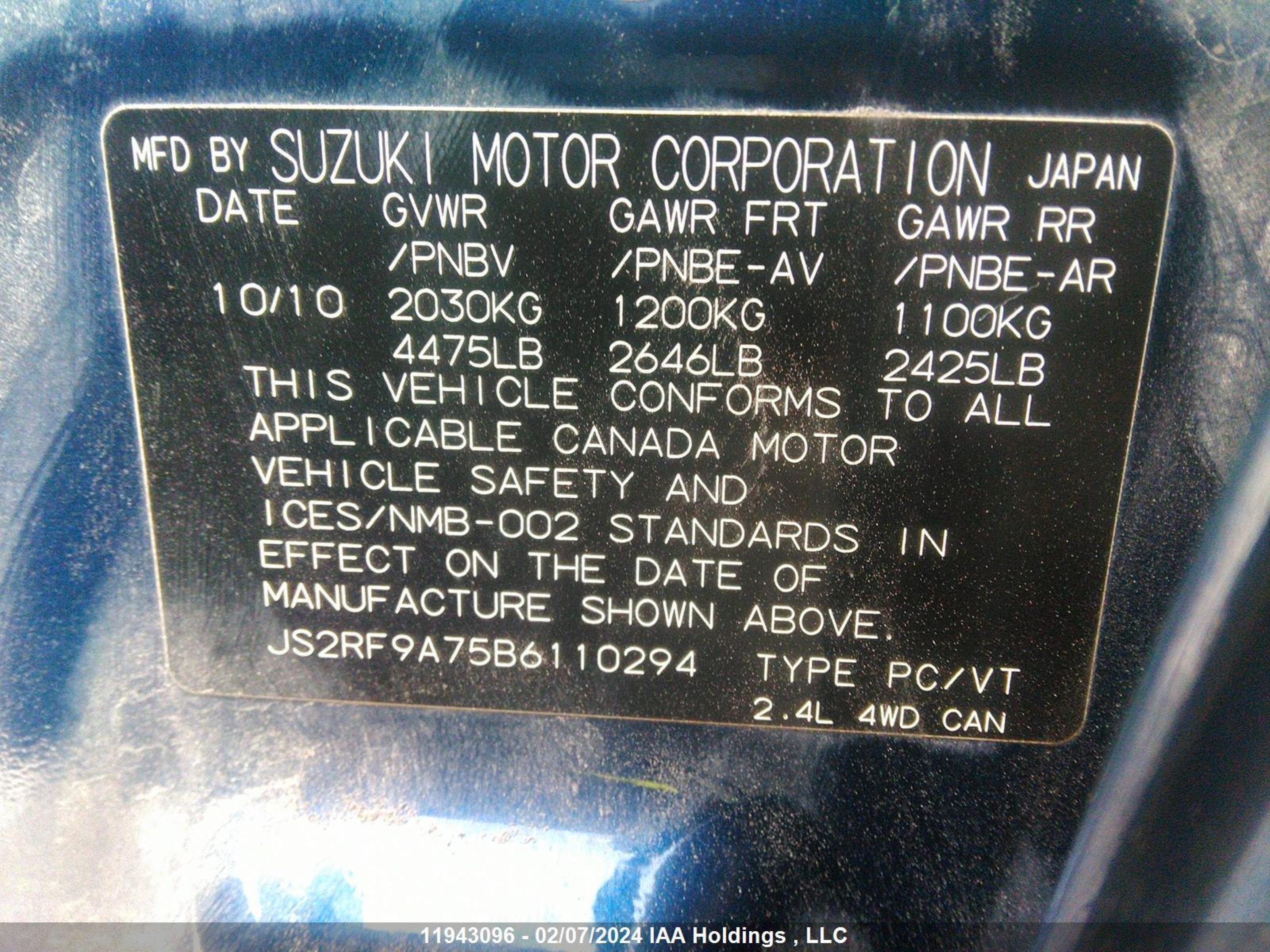 Photo 8 VIN: JS2RF9A75B6110294 - SUZUKI KIZASHI 