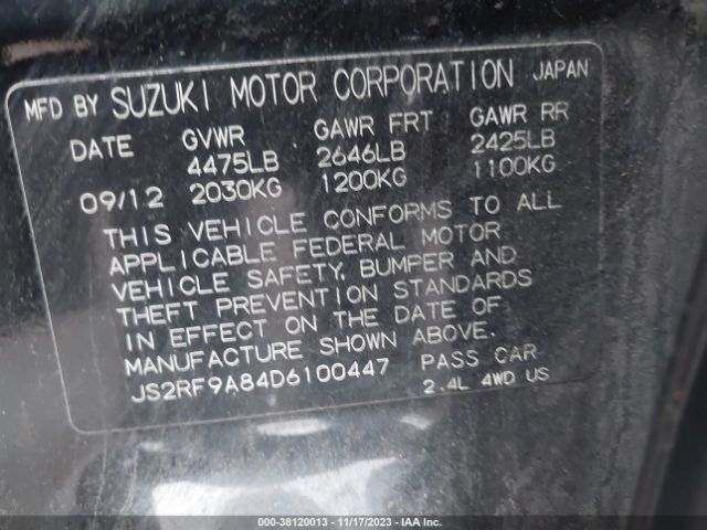 Photo 8 VIN: JS2RF9A84D6100447 - SUZUKI KIZASHI 