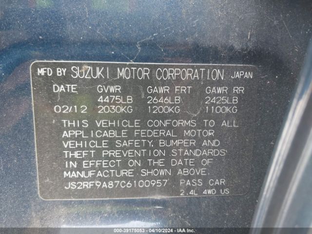 Photo 8 VIN: JS2RF9A87C6100957 - SUZUKI KIZASHI 