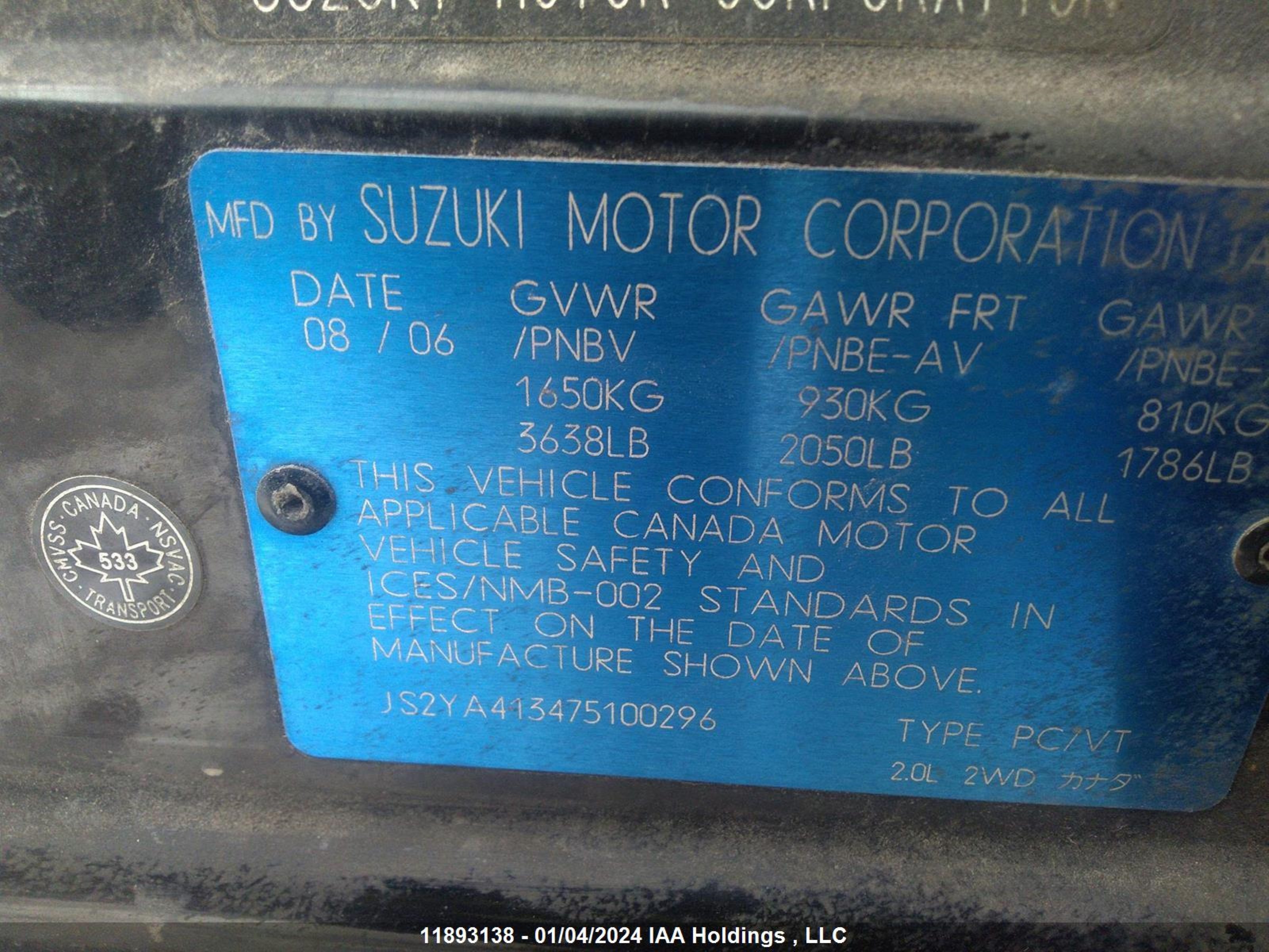 Photo 8 VIN: JS2YA413475100296 - SUZUKI SX4 