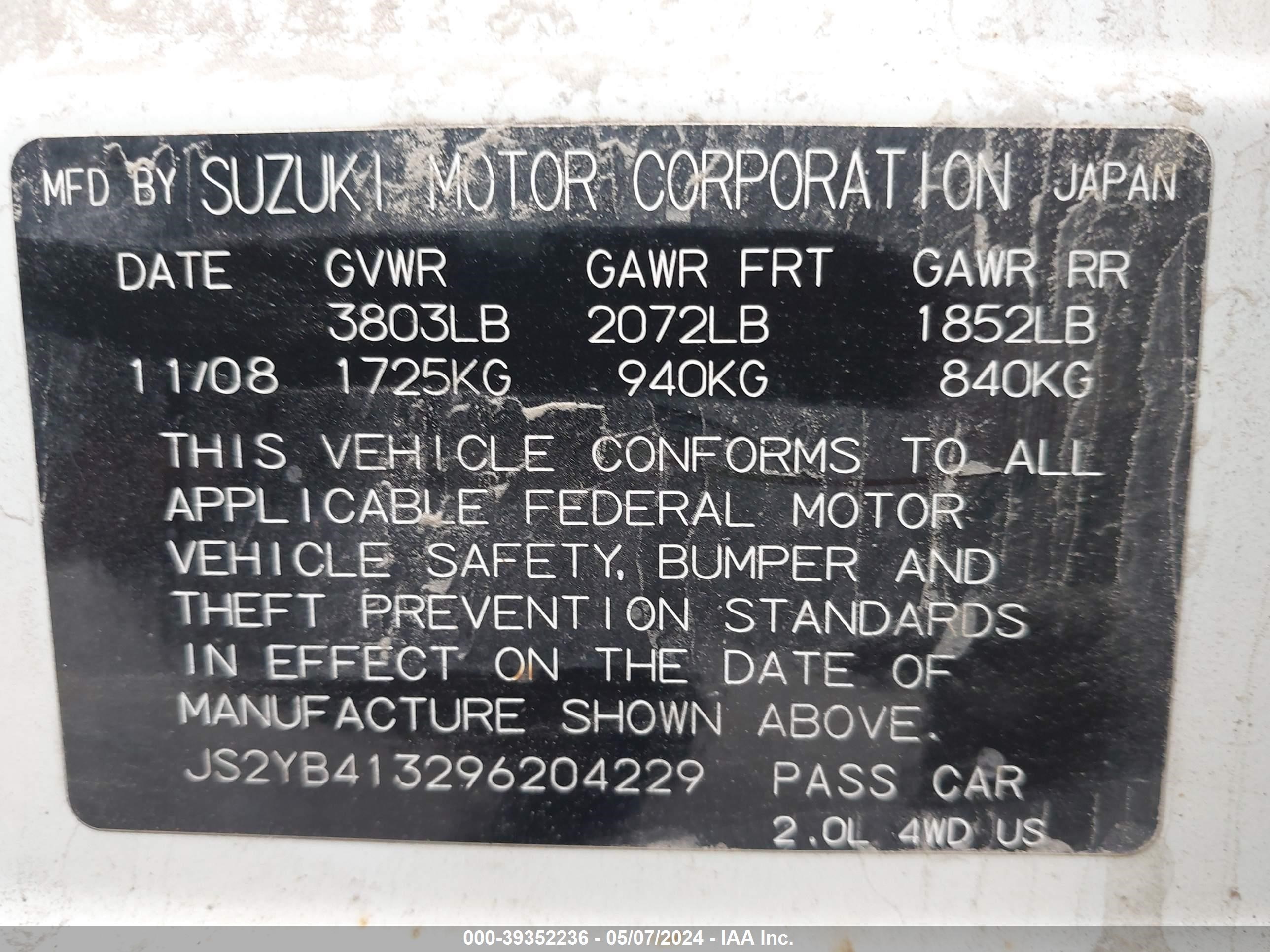 Photo 8 VIN: JS2YB413296204229 - SUZUKI SX4 