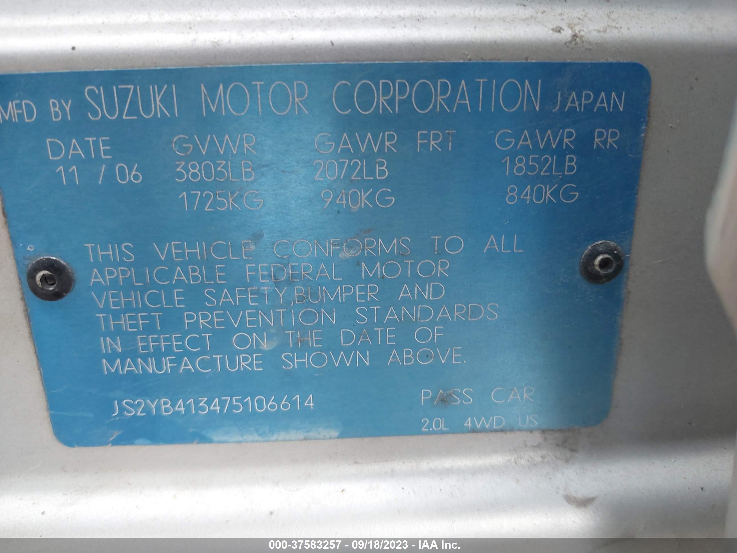 Photo 8 VIN: JS2YB413475106614 - SUZUKI SX4 