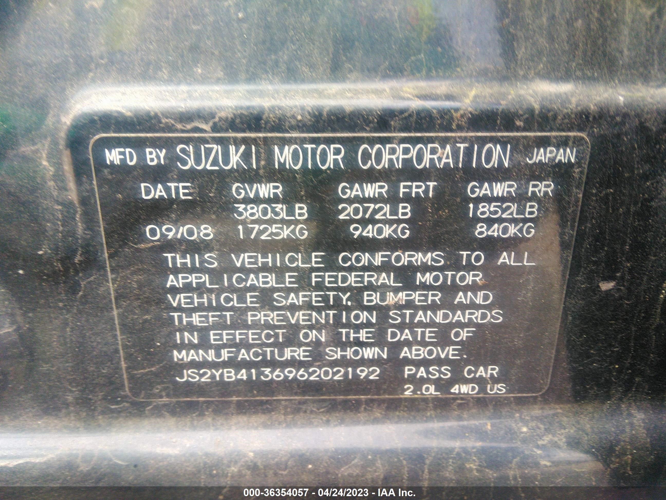 Photo 8 VIN: JS2YB413696202192 - SUZUKI SX4 