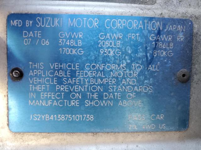 Photo 11 VIN: JS2YB413875101738 - SUZUKI SX4 