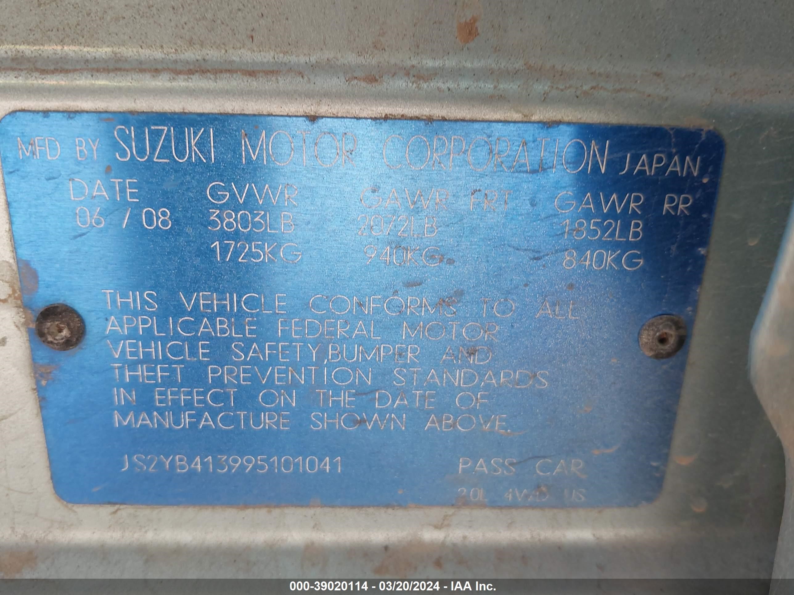 Photo 8 VIN: JS2YB413995101041 - SUZUKI SX4 