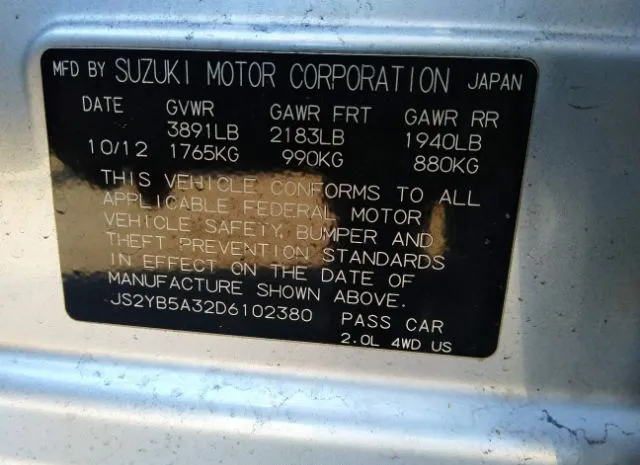 Photo 8 VIN: JS2YB5A32D6102380 - SUZUKI SX4 