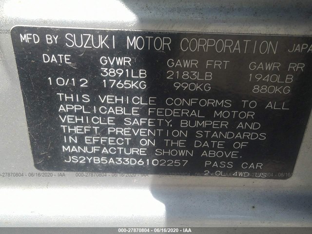 Photo 8 VIN: JS2YB5A33D6102257 - SUZUKI SX-4 