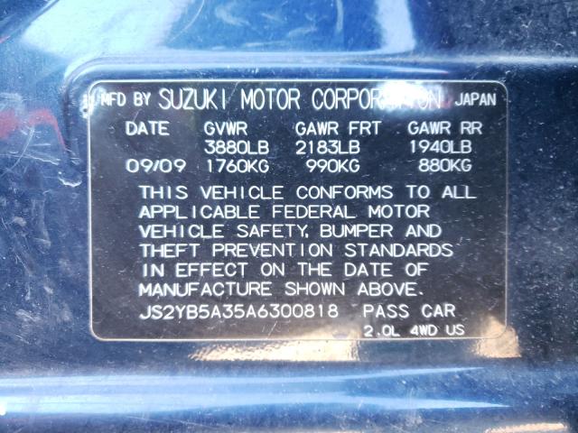 Photo 9 VIN: JS2YB5A35A6300818 - SUZUKI SX4 