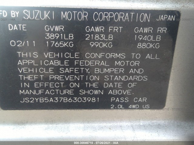 Photo 8 VIN: JS2YB5A37B6303981 - SUZUKI SX-4 