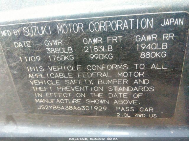 Photo 8 VIN: JS2YB5A38A6301929 - SUZUKI SX4 