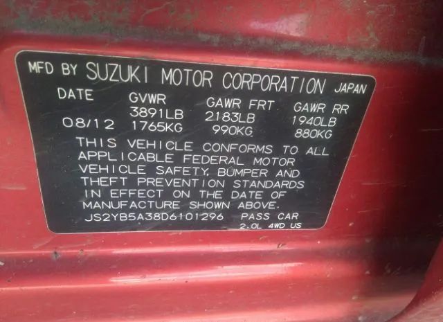 Photo 8 VIN: JS2YB5A38D6101296 - SUZUKI SX4 