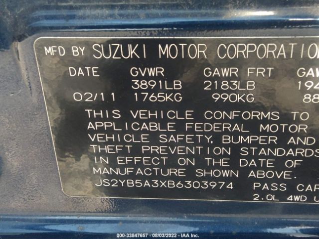 Photo 8 VIN: JS2YB5A3XB6303974 - SUZUKI SX4 