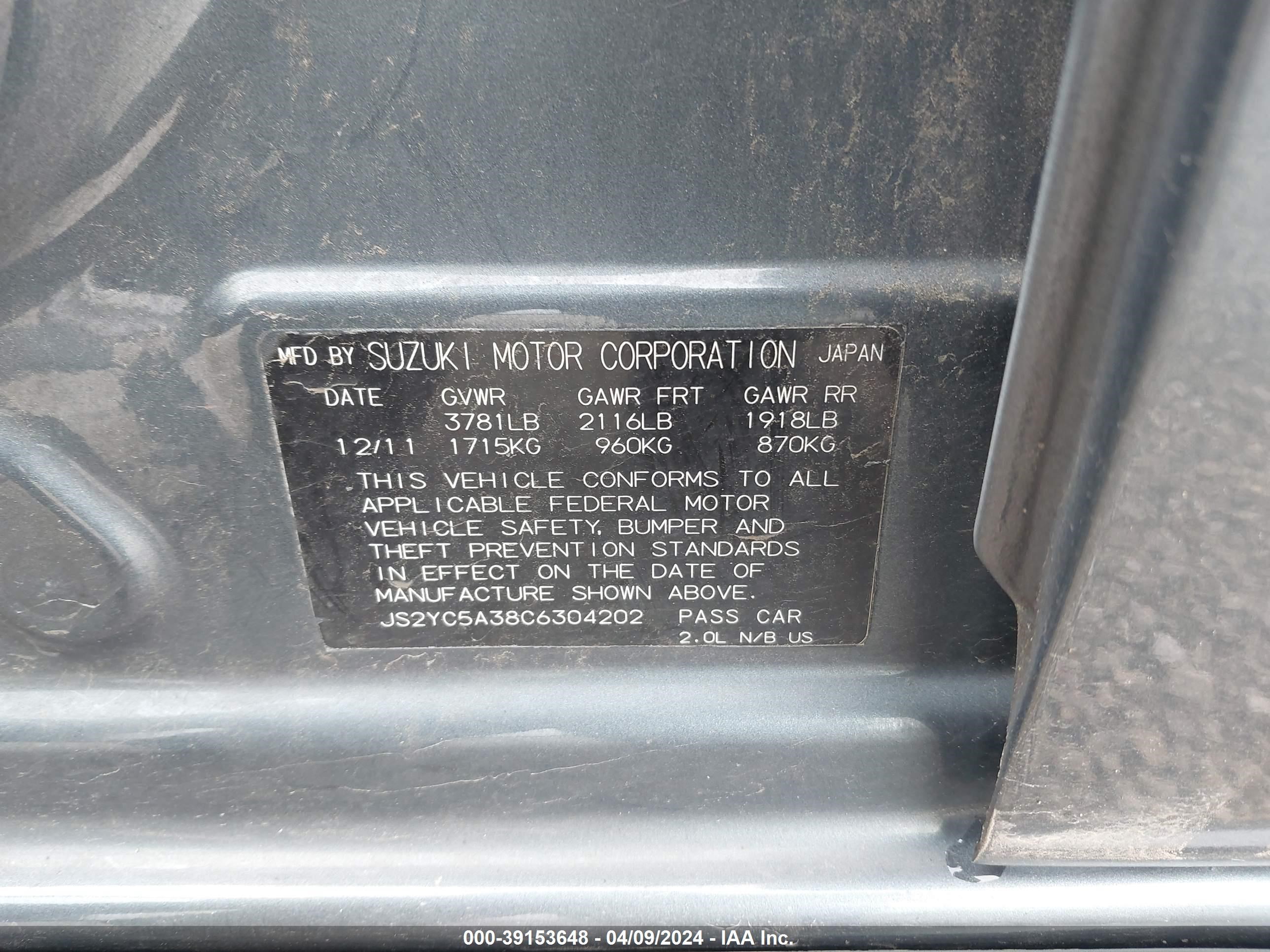 Photo 8 VIN: JS2YC414196203224 - SUZUKI SX4 