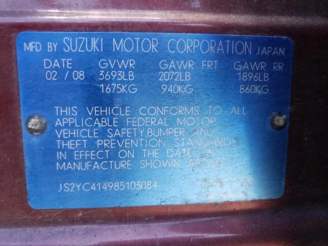 Photo 11 VIN: JS2YC414985103084 - SUZUKI SX4 