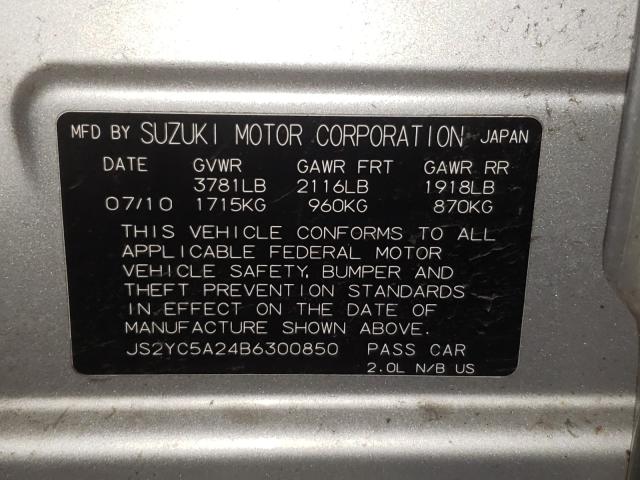 Photo 9 VIN: JS2YC5A24B6300850 - SUZUKI SX4 LE 