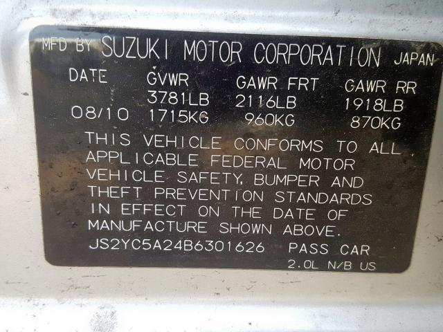 Photo 9 VIN: JS2YC5A24B6301626 - SUZUKI SX4 LE 