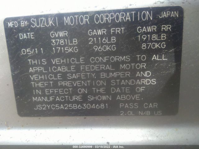 Photo 8 VIN: JS2YC5A25B6304681 - SUZUKI SX4 