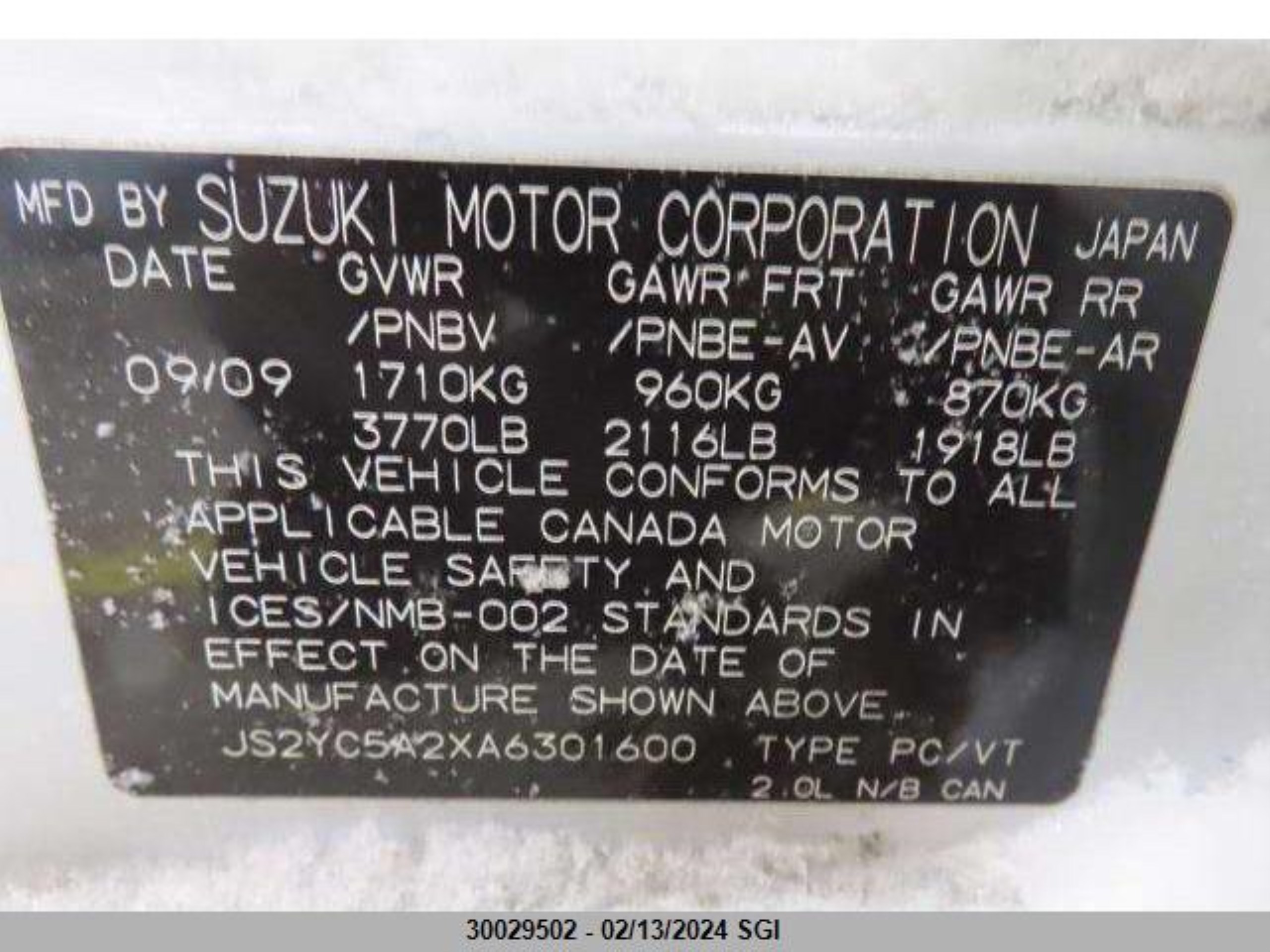 Photo 6 VIN: JS2YC5A2XA6301600 - SUZUKI SX4 