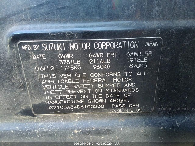 Photo 8 VIN: JS2YC5A34D6100238 - SUZUKI SX4 