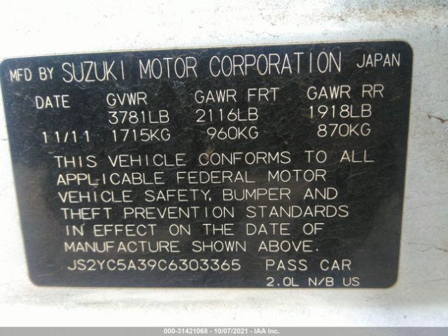 Photo 8 VIN: JS2YC5A39C6303365 - SUZUKI SX4 