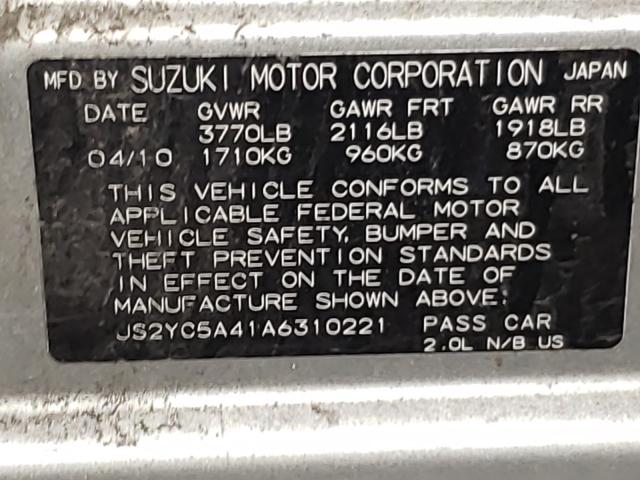 Photo 9 VIN: JS2YC5A41A6310221 - SUZUKI SX4 SPORT 