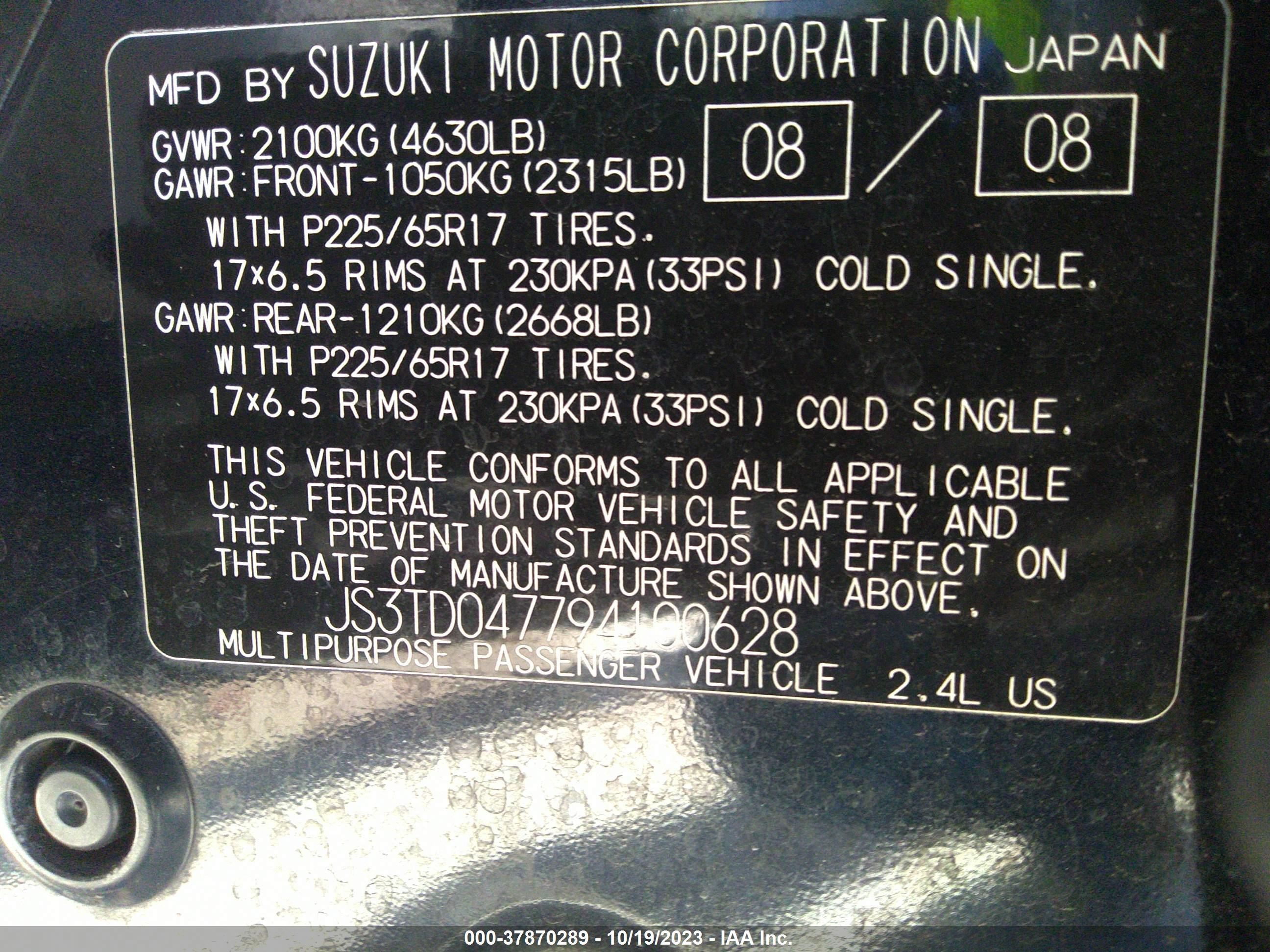 Photo 8 VIN: JS3TD047794100628 - SUZUKI GRAND VITARA 