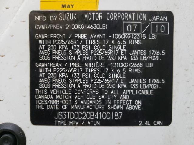 Photo 9 VIN: JS3TD0D20B4100187 - SUZUKI GRAND VITA 