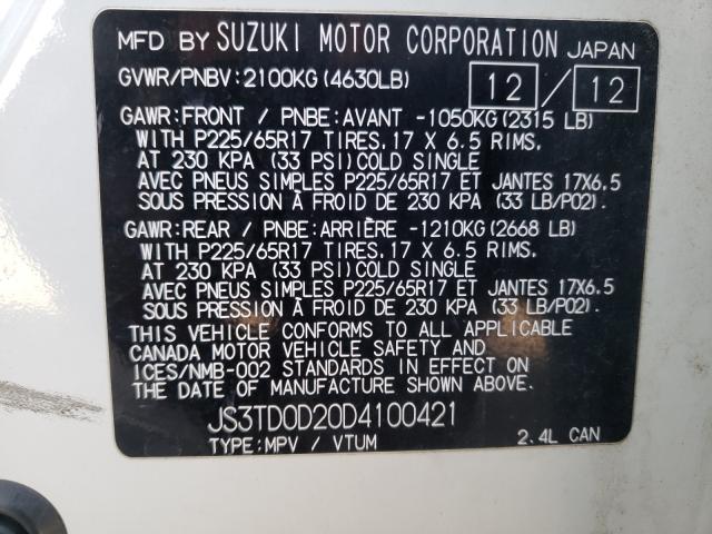 Photo 9 VIN: JS3TD0D20D4100421 - SUZUKI GRAND VITA 