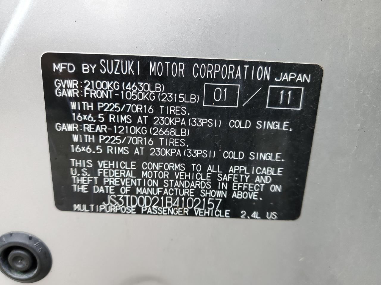 Photo 12 VIN: JS3TD0D21B4102157 - SUZUKI GRAND VITARA 