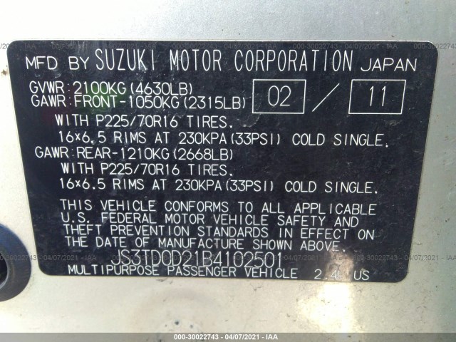 Photo 8 VIN: JS3TD0D21B4102501 - SUZUKI GRAND VITARA 