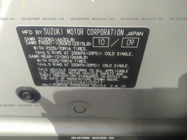 Photo 8 VIN: JS3TD0D22A4100917 - SUZUKI GRAND VITARA 